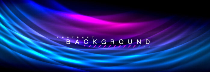 Neon glowing fluid wave lines, magic energy space light concept, abstract background wallpaper design