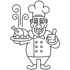 Chef Cook Serving Food Realistic Cartoon Character Design