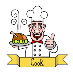 Chef Cook Serving Food Realistic Cartoon Character Design
