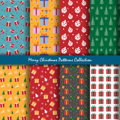 Obraz premium Merry Christmas and Happy New Year Collection of seamless patterns with red, yellow, green and white colors background. Vector illustration.