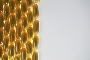 Medical drugs transparent capsules of yellow color