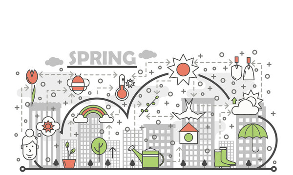 Vector thin line art spring poster banner template