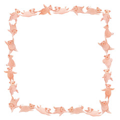 Square frame of the happy pink pigs