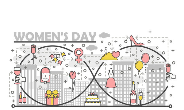 Vector thin line women day poster banner template