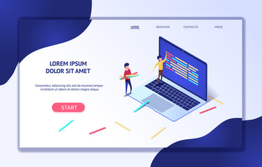 isometric web banner development process. 
