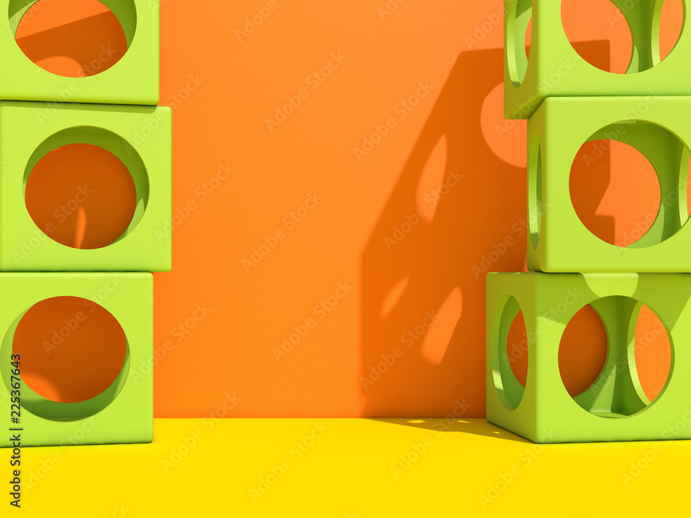 Aufkleber abstact modern architecture background with cubes on the wall. 3d