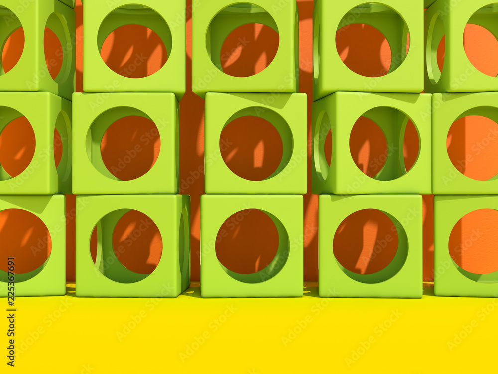 Poster abstact modern architecture background with cubes on the wall. 3d