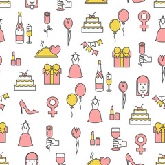 Vector thin line art women day seamless pattern