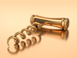 Corkscrew isolated on gold background. 3D