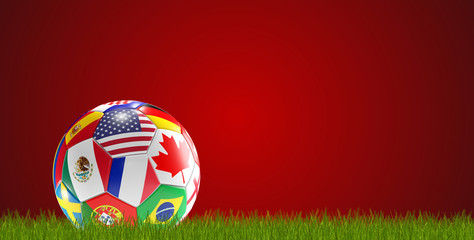 soccer ball flags design USA Canada Mexico France 3d-illustration