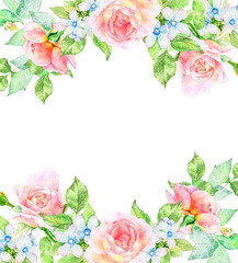 Invitation card for wedding with bright watercolor flowers