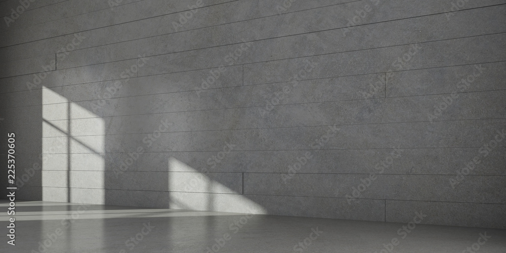 Aufkleber Abstract of minimal architecture space with the sun light cast shadow on the  wall, 3D rendering.	