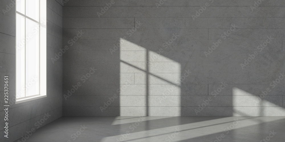 Aufkleber Abstract of minimal architecture space with the sun light cast shadow on the  wall, 3D rendering.	