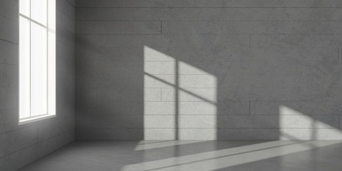Abstract of minimal architecture space with the sun light cast shadow on the  wall, 3D rendering.	