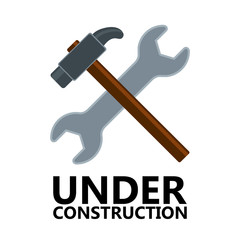 Hammer and wrench. Under construction. Vector illustration design