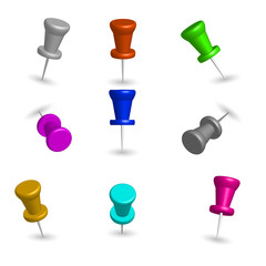 Set of 3d pushpins, vector illustration.