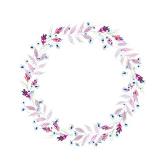 Hand drawn bright colorful watercolor flower wreath illustration
