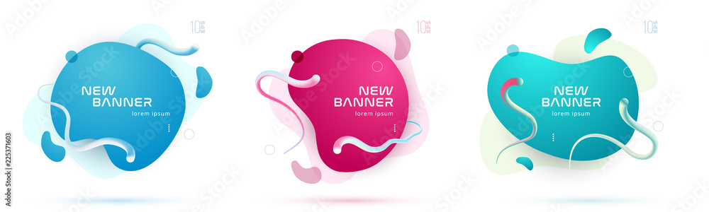 Wall mural set of liquid color abstract geometric shapes. fluid gradient elements for minimal banner, logo, soc
