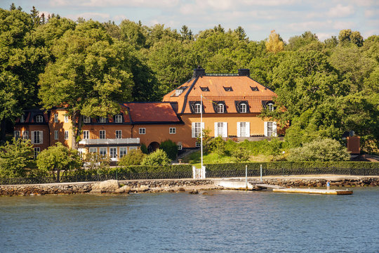 Stockholm, Sweden, Stockholm fjord. Fjords is one of the attractions of the Scandinavian countries, long sea bays with beautiful nature, Islands, nice houses on the banks.