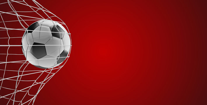 soccer ball soccer goal 3d-illustration on red
