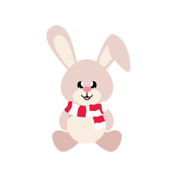 winter cartoon cute bunny with scarf sitting
