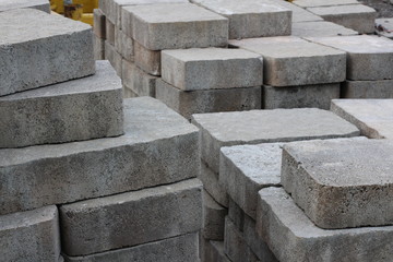 Construction site with pile of stone blocks