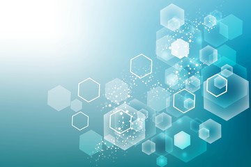 Fototapeta premium Modern futuristic background of the scientific hexagonal pattern. Virtual abstract background with particle, molecule structure for medical, technology, chemistry, science. Social network vector
