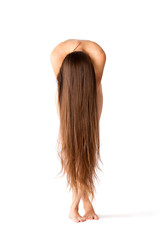 Naklejka premium Art nude, naked woman with long hair isolated on white background