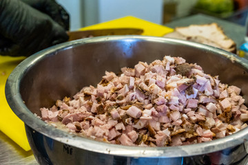 Stainless Steel Bowl with Chopped Ham