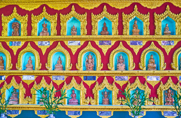 Donated Buddha Images in Chaukhtatgyi Buddha Temple, Yangon, Myanmar