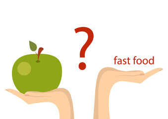 Concept of healthy eating. Vector. Fast food or vegetables proper nutrition.