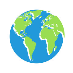 Earth, globe icon. Vector. World map isolated on white background.