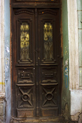 Old Tbilisi architecture,The entrance door and exterior decor in summer day