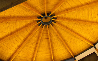 Ceiling design that looks like the inside of a giant yellow umbrella