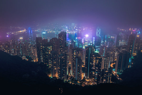 Fototapeta hong kong skyline from Victoria Peak at night