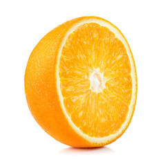 half of ripe orange fruit isolated on white background