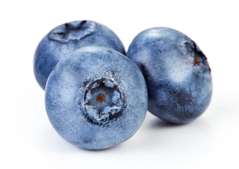 close-up view of fresh blueberry isolated on white background