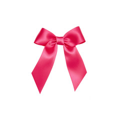 Pink bow tied using silk ribbon, cut out top view