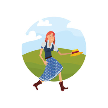 woman with traditional clothes folklore in the field