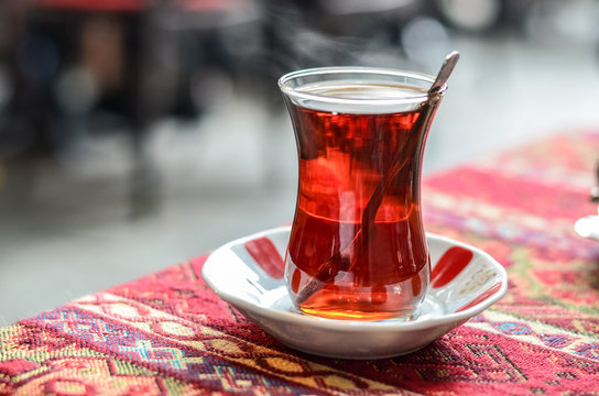 Turkish tea with bokeh background