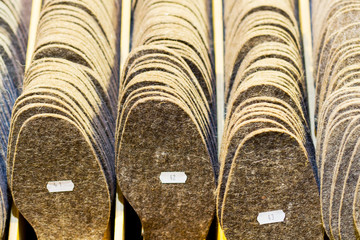 Many warm woolen felt insoles for winter boots on market. Closed up