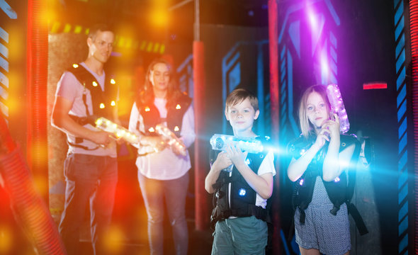 Kids in beams during laser tag game