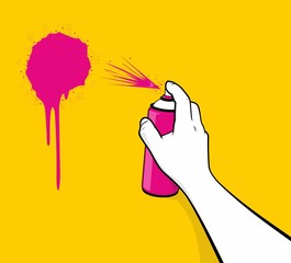 Man hand using pink spray painting