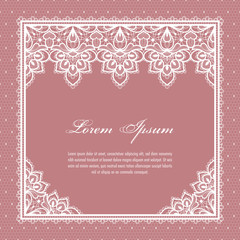 Wedding card or invitation template with a filigree lace floral pattern