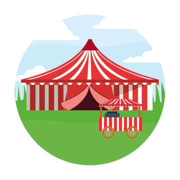 circus tent and food booth in the field carnival