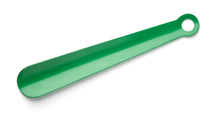 Top view of green metal shoehorn