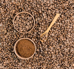 coffee beans and ground coffee