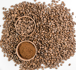 coffee beans and ground coffee