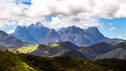 Fototapeta premium Panorama of Three Peaks State Park, Teresopolis, Rio de Janeiro, Brazil