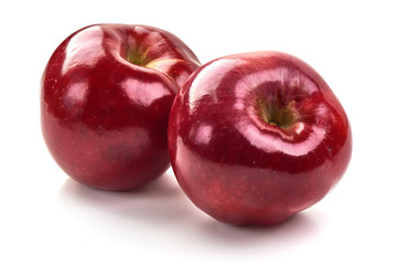 Red ripe apples, isolated on white background. Fresh raw organic fruits.